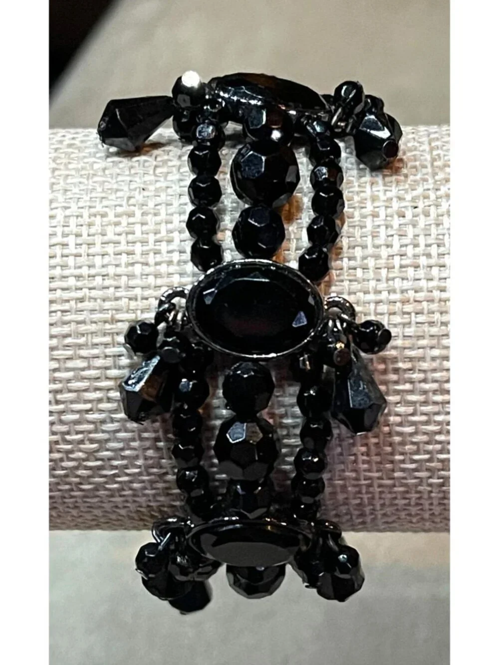 Vintage Y2K Victorian Style Black Multi Stand Beaded Stretch Bracelet Vampire Go
